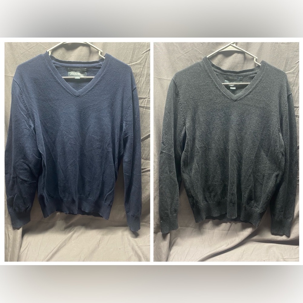 2 Eddie Bauer Cotton Cashmere Sweaters - blue black sz m